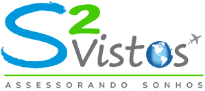 Logotipo da S2 Vistos no rodapé do site. Agência de turismo e intercâmbio especializada em vistos consulares.